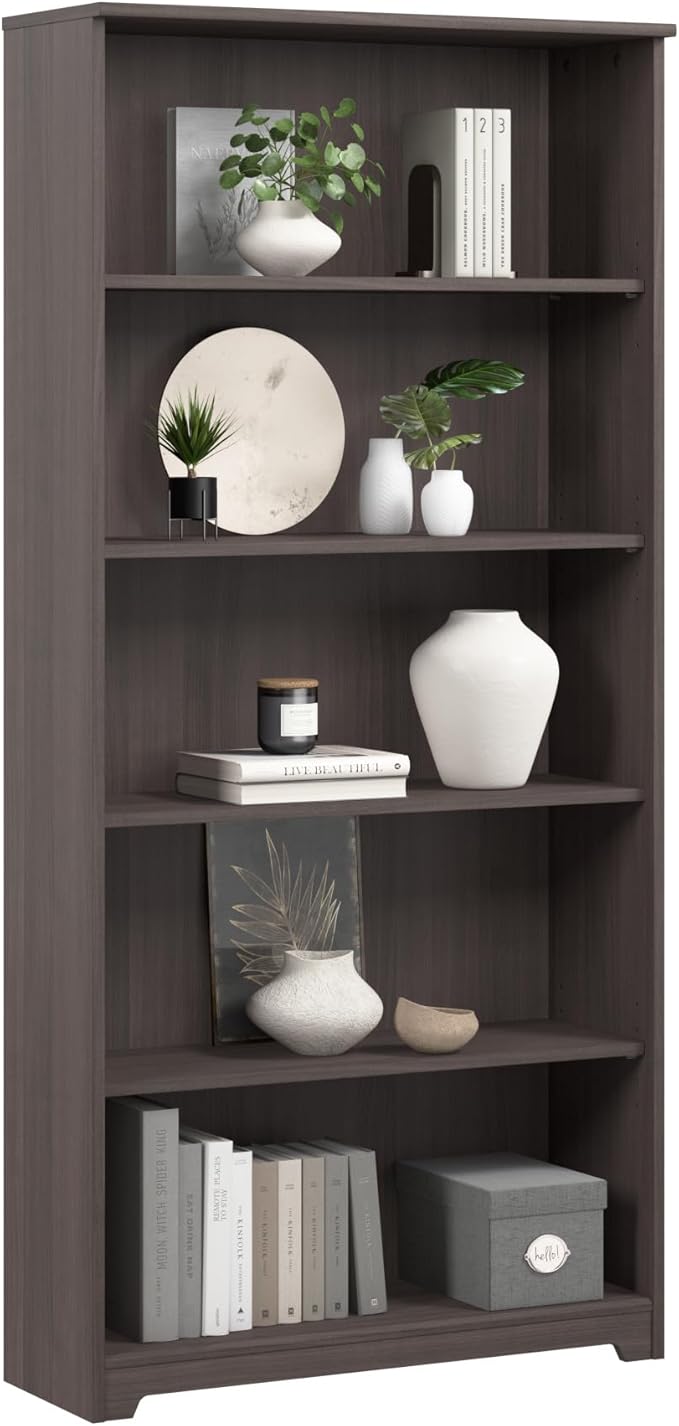 Bush Home Tall 5 Shelf Bookcase, Large Open Bookshelf, Sturdy Display Cabinet for Living Room or Home Office, Cabot Collection, Heather Gray