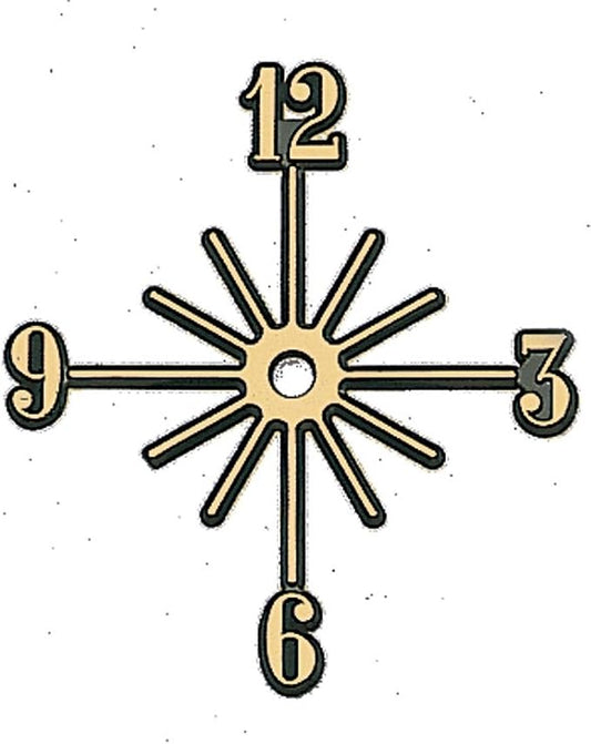 4" Sunburst Plastic Wall Clock, Gold & Black, Arabic Numbers