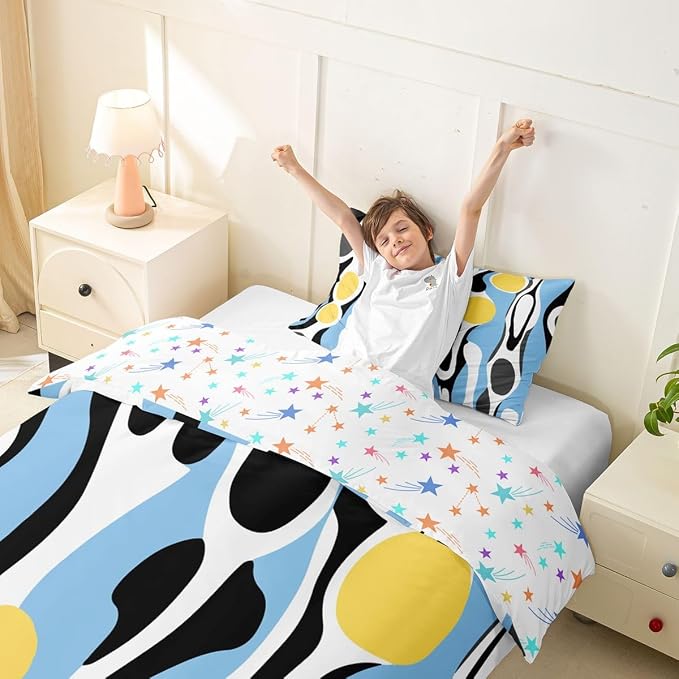 Erosebridal Mid Century Modern Abstract Duvet Cover Set Vintage Geometric Twin Bedding Sets for Girls Teenage Boys Contemporary Organic Shapes Comforter Cover Squiggle Blob Bed Set,Blue Yellow