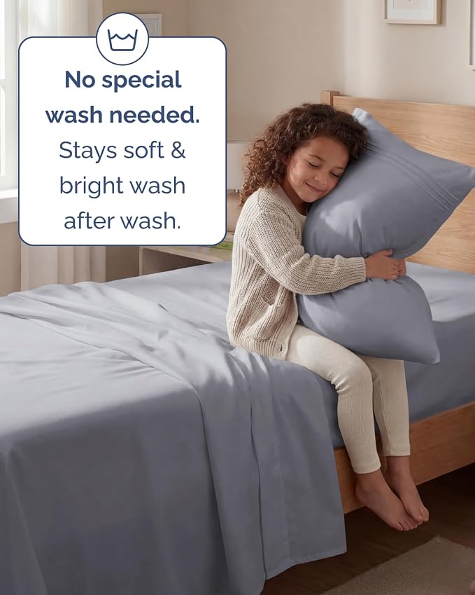 Twin Size 3 Piece Sheet Set - Comfy Breathable & Cooling Sheets - Hotel Luxury Bed Sheets for Women and Men - Deep Pockets, Easy-Fit, Soft and Wrinkle Free Sheets - Steel Blue Oeko-Tex Bed Sheet Set