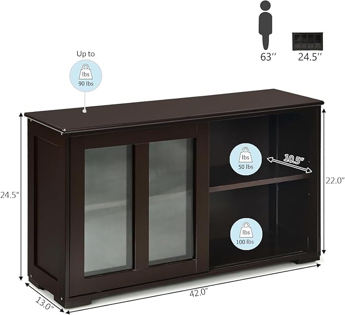 Byroce Sideboard Buffet Cabinet, Stackable Storage Coffee Bar Cabinet with Adjustable Shelf & Glass Sliding Doors, Wood Cupboard Credenza Console Table for Kitchen Dining Living Room (1, Coffee)