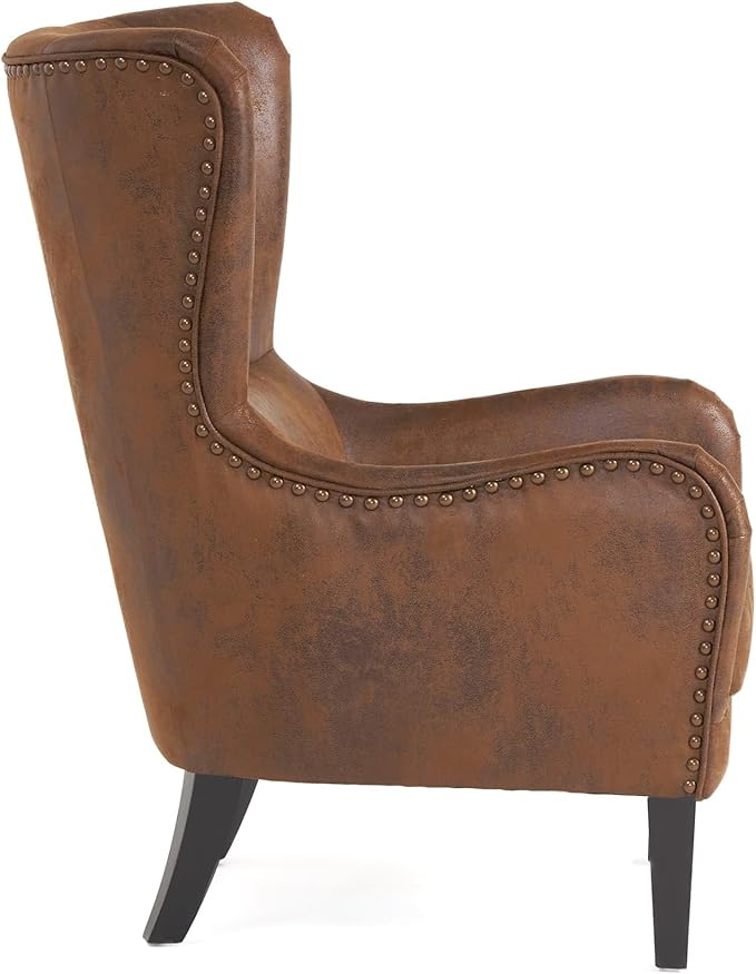 Mid-Century Modern Wingback Chairs, Accent Club Chair with Nailhead Trim, Faux Leather Armchair Sofa Reading for Living Room Single Sofa Armchair Office