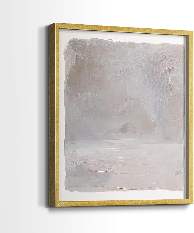 Renditions Gallery Set of 2 Peel & Stick Framed Prints, Watercolor Abstract Wall Art, Neutral Tones Textured Brushstrokes Wall Decor, Re-Stickable - Ready to Hang - 16"x20" - GOLD Frame LT588