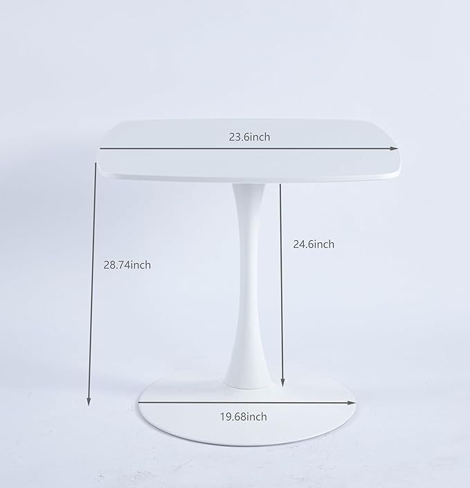 23.62 inches Square Dining Table for 2, Special Kitchen Table with Tulip Shape & Metal Pedestal Base, Mid Century Modern Bistro White Tulip Table for Kitchen, Small Space, Cafe