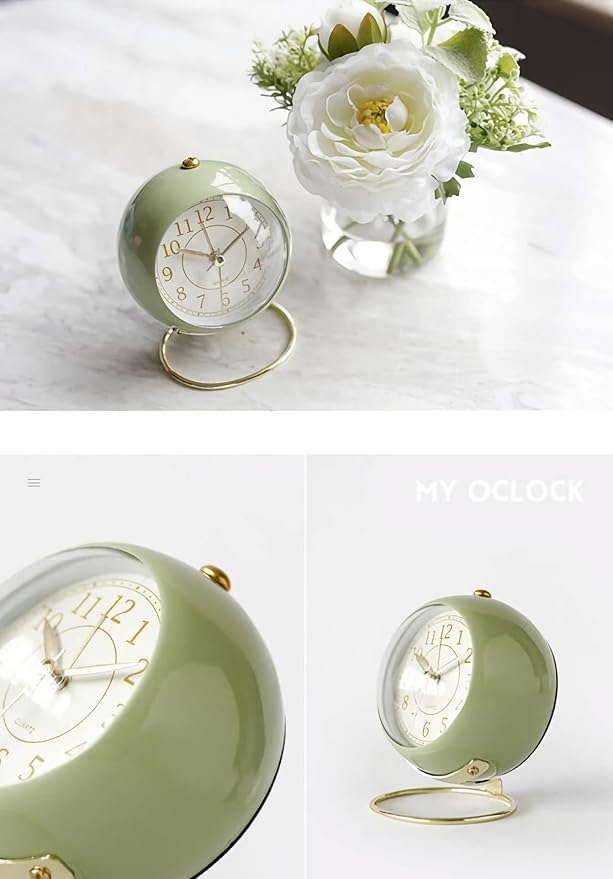SHISEDECO Small Tableclocks Classic Non-Ticking Tabletop Alarm Clock with Backlight, Battery Operated Astronaut Deskclock with HD Glass for Living Room Bedroom Bedside Indoor Decor (Green)