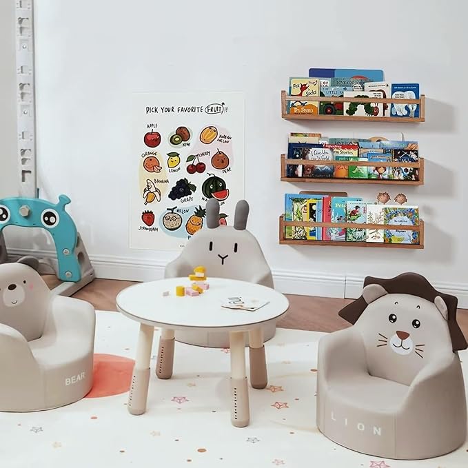 AZSKY Nursery Shelves Light Walnut Floating Book Shelf Organizer for Baby Nursery Décor Wall Book Shelves for Kids Room 24 Inch Wood Wall Ledge Shelves for Bathroom Kitchen Spice Rack a Set of 3
