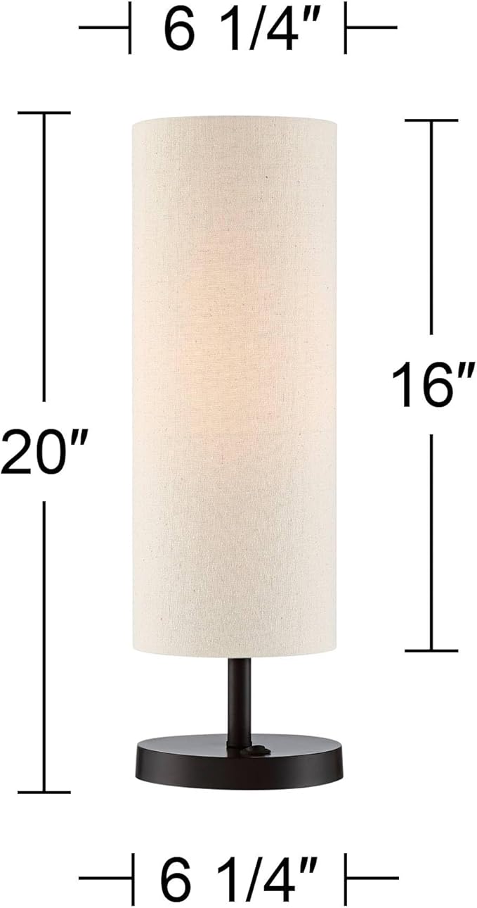 360 Lighting Heyburn 20" High Modern Accent Hotel Style Table Lamp with USB Charging Ports A+C and AC Power Outlet in Base Dark Bronze Oatmeal Cylinder Shade for Living Room Desk Bedroom House