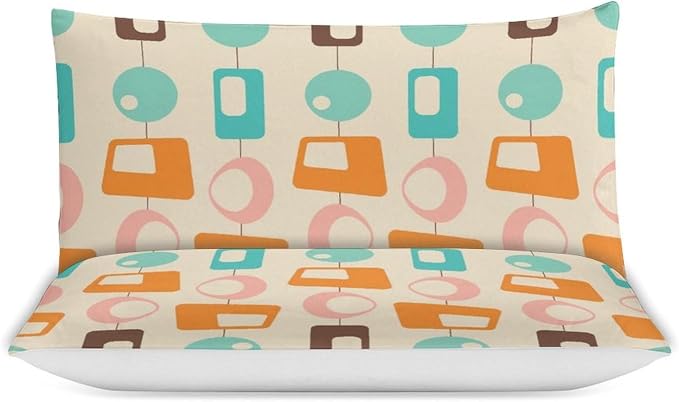 Colorful Aesthetic Comforter Cover Geometry Bed Set, Retro Atomic Duvet Cover，Modern Mid Century Bedding Sets，Aesthetic Abstract Art Bedding 3 Piece (1 Duvet Cover 90"x90" + 2 Pillow Sham 20"x30")
