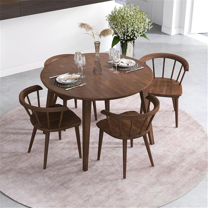 Pemberly Row Round Walnut Dining Kitchen Table, Mid Century Modern Charlotte Wood Top Table with Wood Legs 43" for Kitchen Dining Room Office Conference 2 to 5 People
