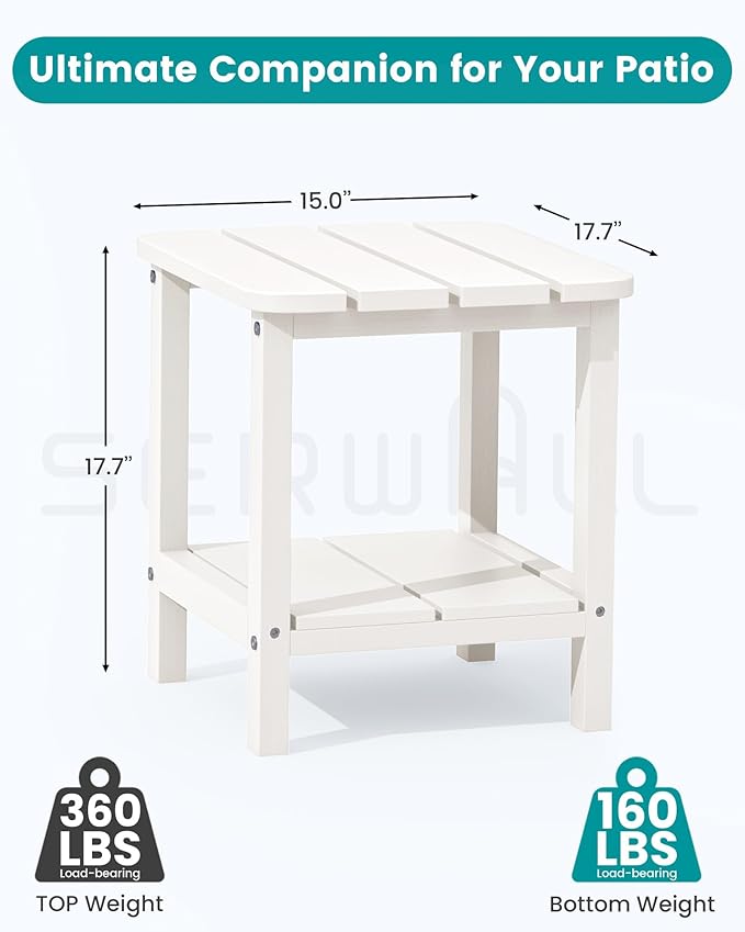 SERWALL Double Adirondack Side Table Set of 2, End Table- White