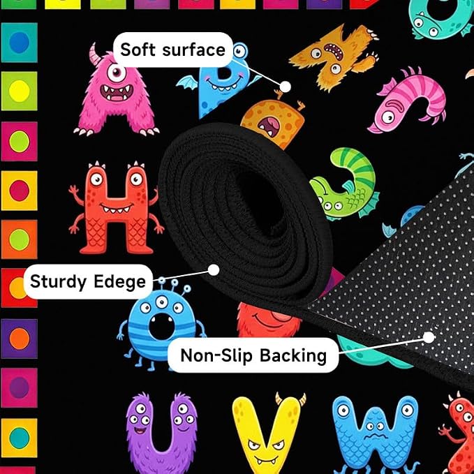 Alphabet Monster Area Rug for Kids 2'x3' Colorful ABC Learning Carpet Non Slip Educational Play Mat for Nursery Bedroom Playroom Classroom Entryway Living Room Home Decor