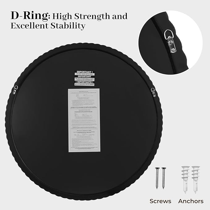 WallBeyond 30" Round Mirror with Rope-Design Frame, Large Circle Wall Mirror for Bathroom, Bedroom, Entryway & Living Room, Black