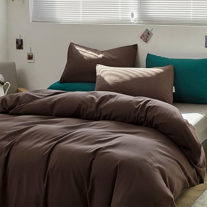 Pureant Dark Brown Comforter Set Queen Size Mocha Coffee Bedding Comforters Plain Color Cotton Bed Quilts Men Women Solid Chocolate Comforter Luxury Soft Dusty Brown Comforter Bedding Vintage Chestnut