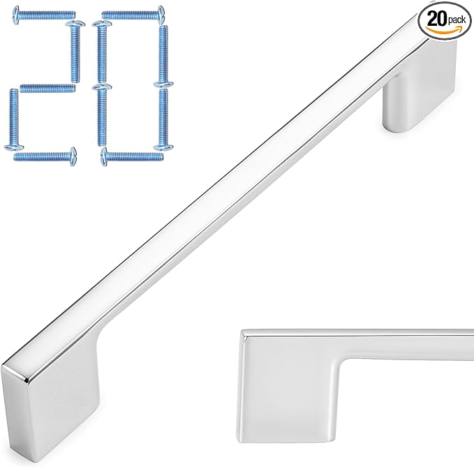 KOOFIZO 20 Pack 5 Inch Polished Chrome Kitchen Cabinet Pulls Chrome Cabinet Handles Chrome Cabinet Hardware for Kitchen Cabinets Drawer P01 Dresser Cupboard Bedroom Bathroom