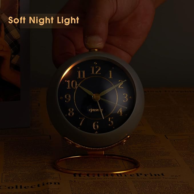 rjuwurv Metal Desk Alarm Clock, Retro Bedroom Table Vintage Analog Alarm Clock, Silent Non-Ticking Gold Clock, Bedside Décor(Sinor Gray)