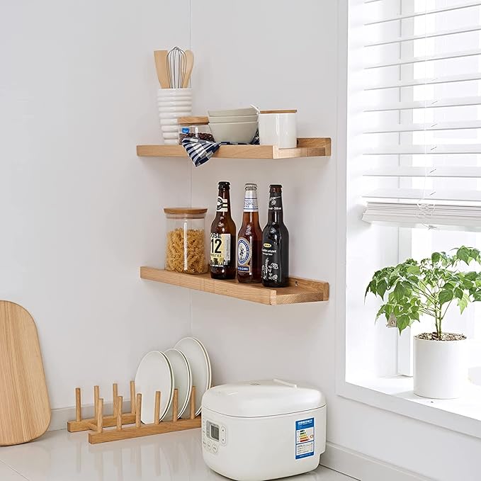 20 Inch Floating Shelves Wall Mounted, Rustic Wall Shelves for Decor and Storage, Natural Solid Oak Wood Shelf, Picture Ledge for Bedroom/Bathroom/Living Room/Kitchen, Natural Color, 20*4*1.5 (1 Pack)