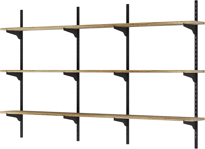 Wallniture Turin 60 Inch Floating Shelf, Adjustable Wall Shelves, Wood Shelving, Wooden Floating Shelves, Wall Mounted Bookshelf, Storage for Living Room, Kitchen, Office, 3 Tier, Burnt Finish