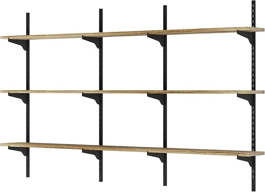 Wallniture Turin 60 Inch Floating Shelf, Adjustable Wall Shelves, Wood Shelving, Wooden Floating Shelves, Wall Mounted Bookshelf, Storage for Living Room, Kitchen, Office, 3 Tier, Burnt Finish