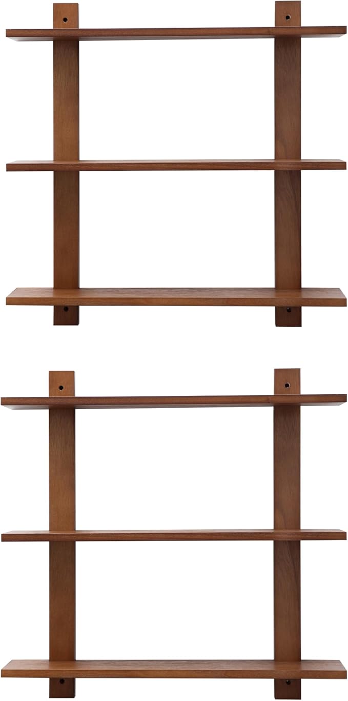 3 Tier Floating Shelves,Long Wall Shelf,Over The Toilet Shelves Bathroom Hanging Display Storage Rustic for Living Room Bedroom Kitchen Office Coffee Bar Decor Decorative,24 Inch,2 Pack (Walnut)