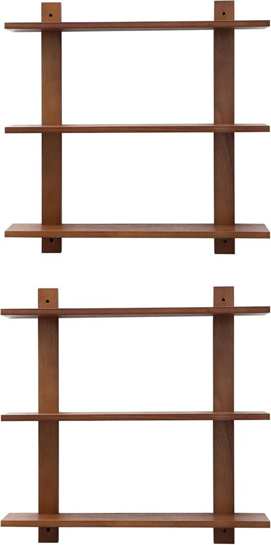 3 Tier Floating Shelves,Long Wall Shelf,Over The Toilet Shelves Bathroom Hanging Display Storage Rustic for Living Room Bedroom Kitchen Office Coffee Bar Decor Decorative,24 Inch,2 Pack (Walnut)