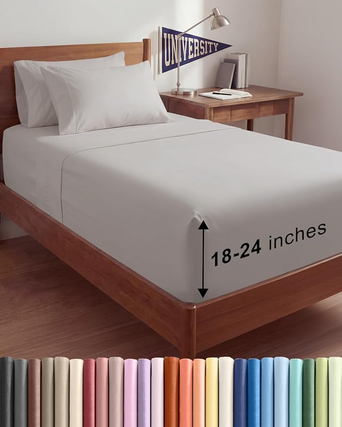 Extra Deep Twin XL Sheet Set - 4 Piece College Dorm Bed Sheets Set with Extra Deep Pockets - Ultra-Soft, Comfy & Breathable Bedding for Women, Men, Kids & Teens - Wrinkle & Fade Resistant - Light Grey