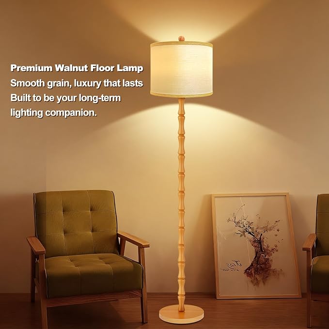 Vinaco 64" Rustic Farmhouse Floor Lamp, 3 Color Temperatures Wood Floor Lamp, Retro Standing Lamps with Rotary Switch, Tall Lamps for Living Room, Bedroom CornerOffice, Dining Room(9W Bulb Included)