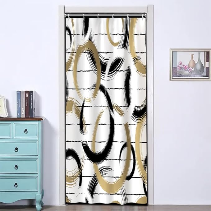 Modern Abstract Style Shower Curtain Black White Round Pattern Geometric Lines Shower Curtains for Art Aesthetic Bathroom Waterproof Fabric Decor Set with Hooks, 36W x 72H Inch