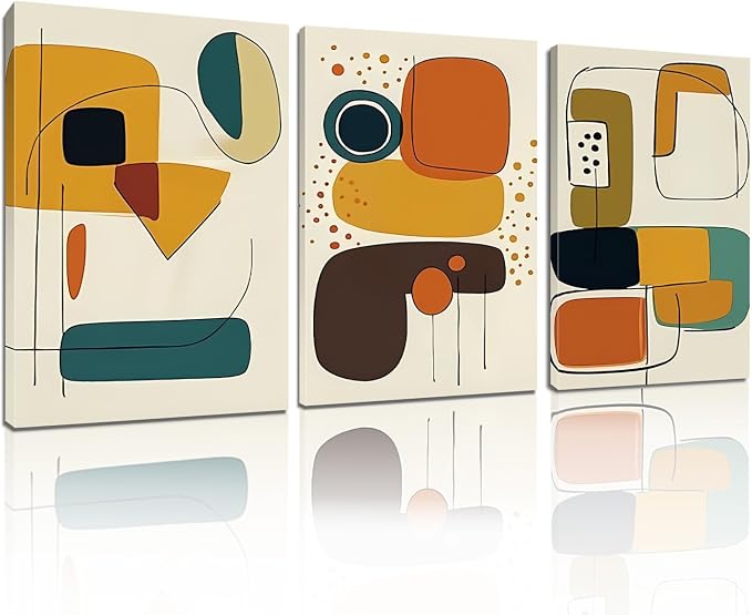 Hotuijxca Color Block Abstract Canvas Wall Art, Color Geometric Abstract Canvas Wall Art, Mid-Century Modern Colorful Block Wall Painting for Living Room, Bedroom, Office (12" x 18" x 3 pcs)