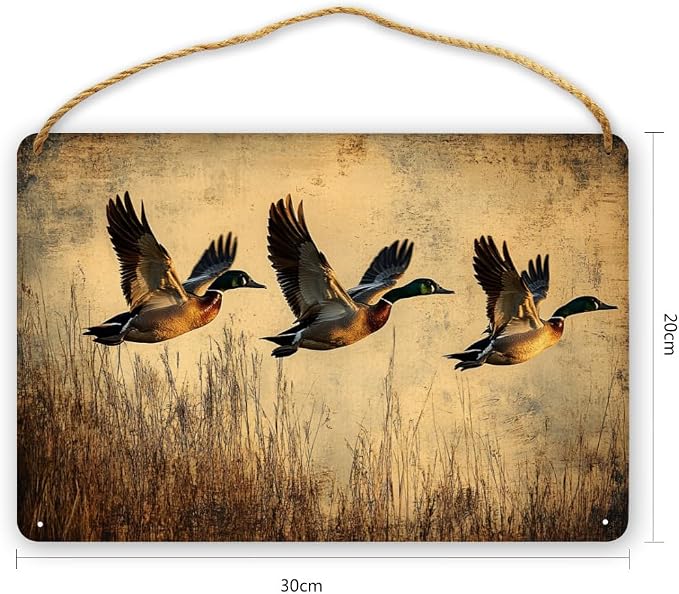 Vintage Flying Ducks Wooden Sign 12x8 Inch - Retro Nature Decor for Nostalgic Enthusiasts & Bird Lovers, Ideal for Vintage-Inspired Interiors & Rural Aesthetic Spaces