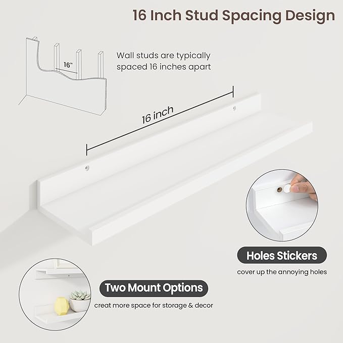 Axeman Picture Ledge Shelf | 24 Inch White Floating Shelves Set of 3 | Rustic Wood Wall Shelves with Lip | 24" White Picture Shelf for Wall with Ledge | Photo Shelves