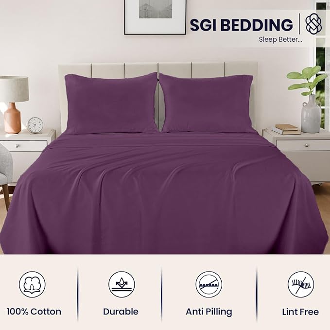 SGI bedding 100% Egyptian Cotton Sheets RV King Size – 600 Thread Count Sheets Set, Soft, Cooling, 15" Deep Pocket, Luxury Hotel Bedding, Breathable, Durable - Plum