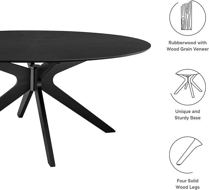Modway Crossroads 71" Oval Wood Dining Table, Wood Veneer, Seats 6, Easy to Assemble in Black