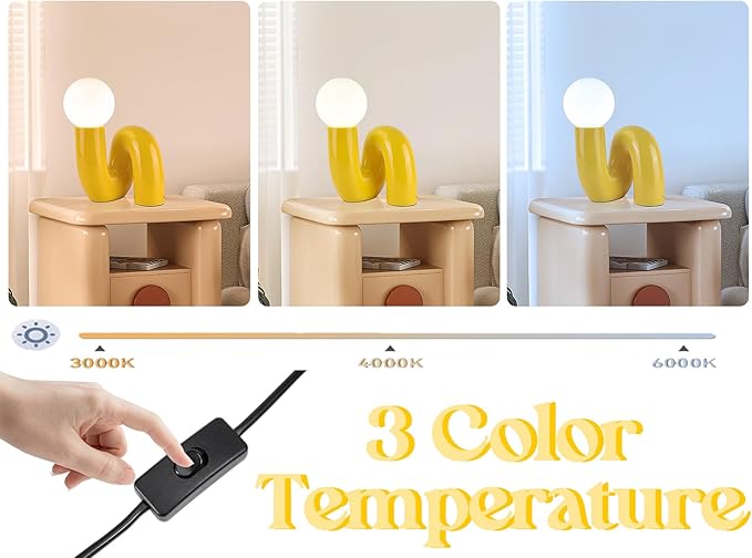 Modern Yellow Table Lamp Bauhaus Resin Table Light Aesthetics Milk White Globe Glass Light Fixtures for Bedside Bedroom Living Room Kid’s Room Corner Office