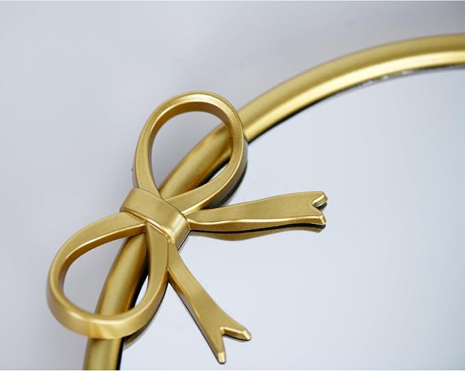 9.8-inch x 9.8-inch Arched Plastic wall Mirror with Bow at top, Modern Decorative Mirror, Small Arched wall Mirror Suitable for entryways and hallways (Gold, 9.8x9.8 inch)