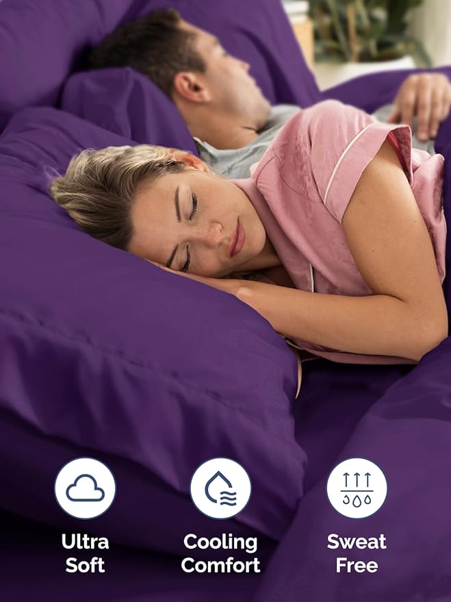 Extra Deep Split King Sheet Set - 7 Piece Breathable and Cooling Sheets - Hotel Luxury Bedding for Women, Men, Kids & Teens - Easy & Secure Fit - Soft and Wrinkle Free - Extra Deep Pockets - Purple