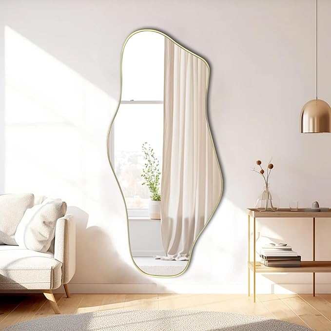 Irregular Mirror, 51.1"x23.6" Asymmetrical Frameless Mirrors, Large Gold Abstract Wall Mirrors, Modern Unique Shaped Mirror for Living Room Bathroom Bedroom Hallway Entryway