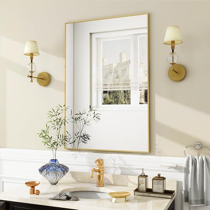 BEAUTYPEAK Wall Mirror Rectangular Bathroom Mirror with Metal Frame, Hangs Horizontal or Vertical for Living Room Bedroom Bathroom Entryway