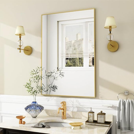 BEAUTYPEAK Wall Mirror Rectangular Bathroom Mirror with Metal Frame, Hangs Horizontal or Vertical for Living Room Bedroom Bathroom Entryway