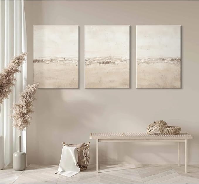 Baccone Beige Abstract Wall Art Set of 3 Neutral Canvas Wall Art Prints Boho Abstract Picture Modern Abstract Art Wall Decor Minimalist Artwork for Living Room Bedroom Decor 24x36 Inch Wrapped Canvas
