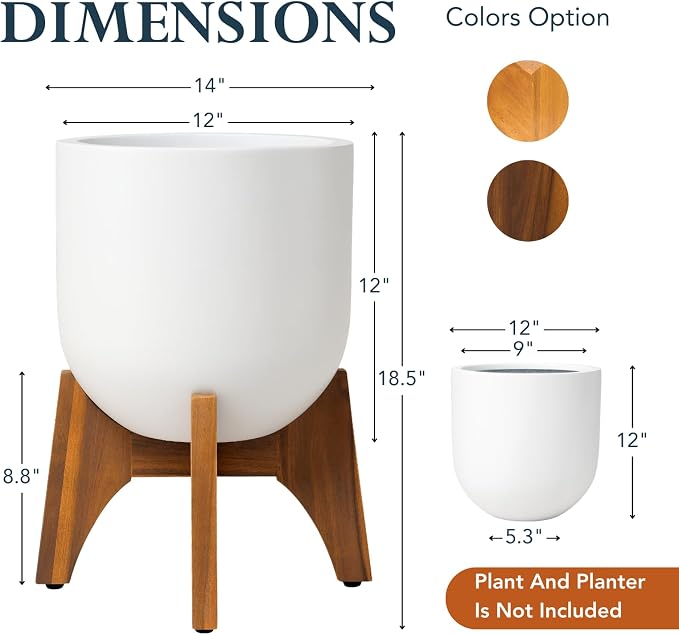 KUTE NEST 8.8" H x 14" W Acacia Solid Wood Plant Stand, Mid Century Plant Holder for Outdoor & Indoor Use, Ideal for Corso & Arco Planter, Walnut Finish for Modern Home (Walnut, Low - Small)