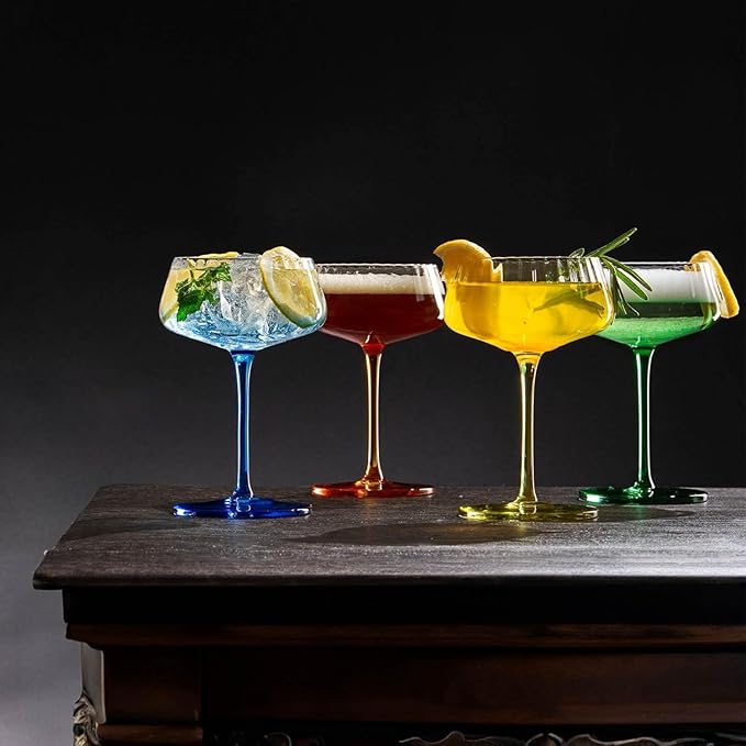 Colored Ribbed Highball Glasses Set of 4, Vintage Iced Tea Glassware, Tall Collins Glasses for Mojitos, Water, or Cocktails, Lightweight Lead-Free Crystal Drinkware (Style 1)