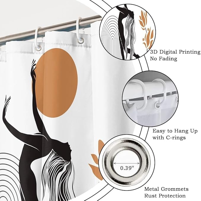Boho Shower Curtain for Bathroom Female Dancer Holds The Sun Leaf Abstract Floral Shower Curtains Modern Minimalist Bathroom Decor Machine Washable Waterproof Polyester Fabric with Hooks 65x72 Inch