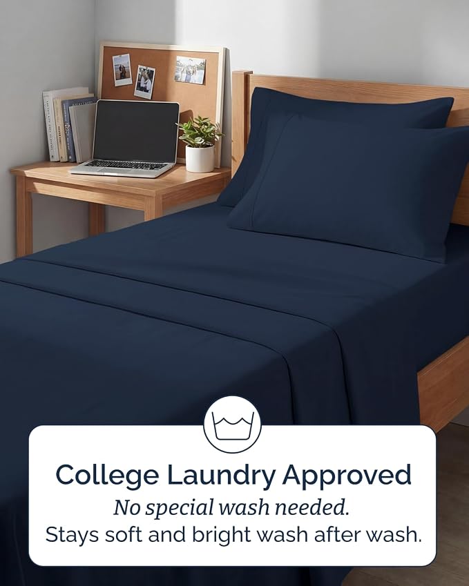 Extra Deep Twin XL Sheet Set - 4 Piece College Dorm Bed Sheets Set with Extra Deep Pockets - Ultra-Soft, Comfy & Breathable Bedding for Women, Men, Kids & Teens - Wrinkle & Fade Resistant - Navy Blue