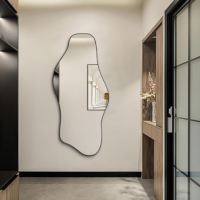 Irregular Mirror, 59"x25.5" Asymmetrical Full Length Mirrors, Large Abstract Frameless Mirror Decorative, Unique Shaped Mirrors for Living Room Bathroom Bedroom Hallway Entryway Fireplace