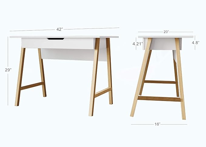 Modern Design Parma Small Desk for Bedroom, White Writing Desk 42 Inch with Drawer, by Crafts and Comfort