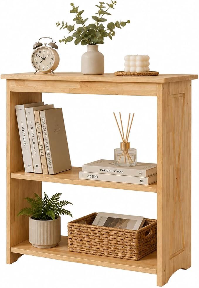 Rustic Bedside Table with Storage Shelf, Wood End Table for Bedroom & Living Room, Narrow Farmhouse Side Table, Modern Nightstand for Bedroom, Living Room and Office (Natural)
