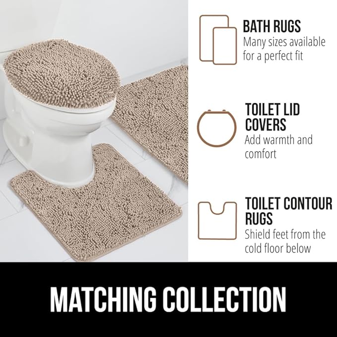 GORILLA GRIP Bath Rug Mat, Thick Soft Absorbent Chenille, Quick Dry Microfiber Mats, Rubber Backing Washable Shower Floor Rugs, US Designed Bathroom Bathmat Home Decor Accessories, 24x17, Gray Beige