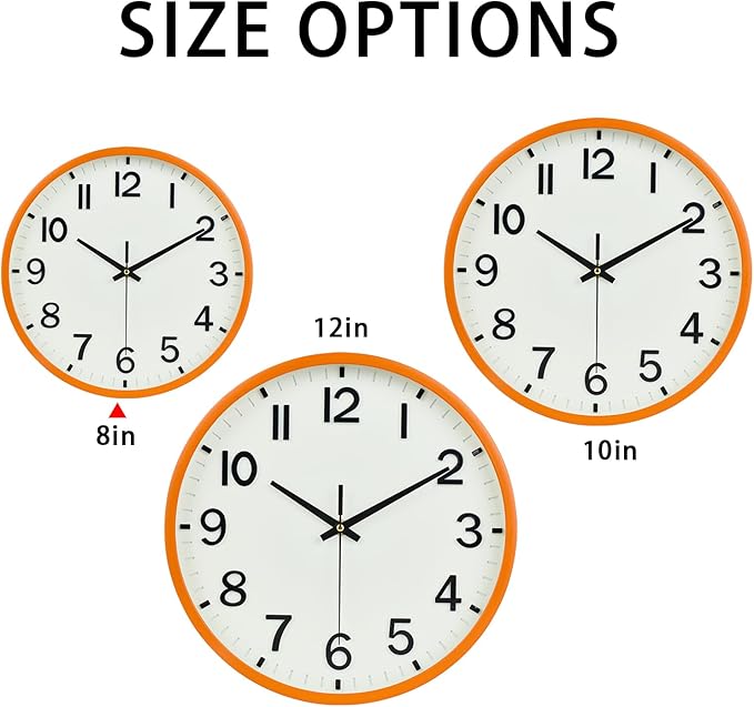 Wall Clock, Modern 8 Inch Small Wall Clocks Battery Operated, Silent Non-Ticking Analog Classic for Office, Home, Bathroom, Kitchen, Bedroom, School(Beige and Orange)