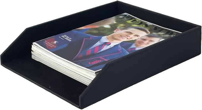 UnionBasic Stackable Document Paper Letter Tray, Faux Leather Desktop File Sorter Organizer Tray, Black