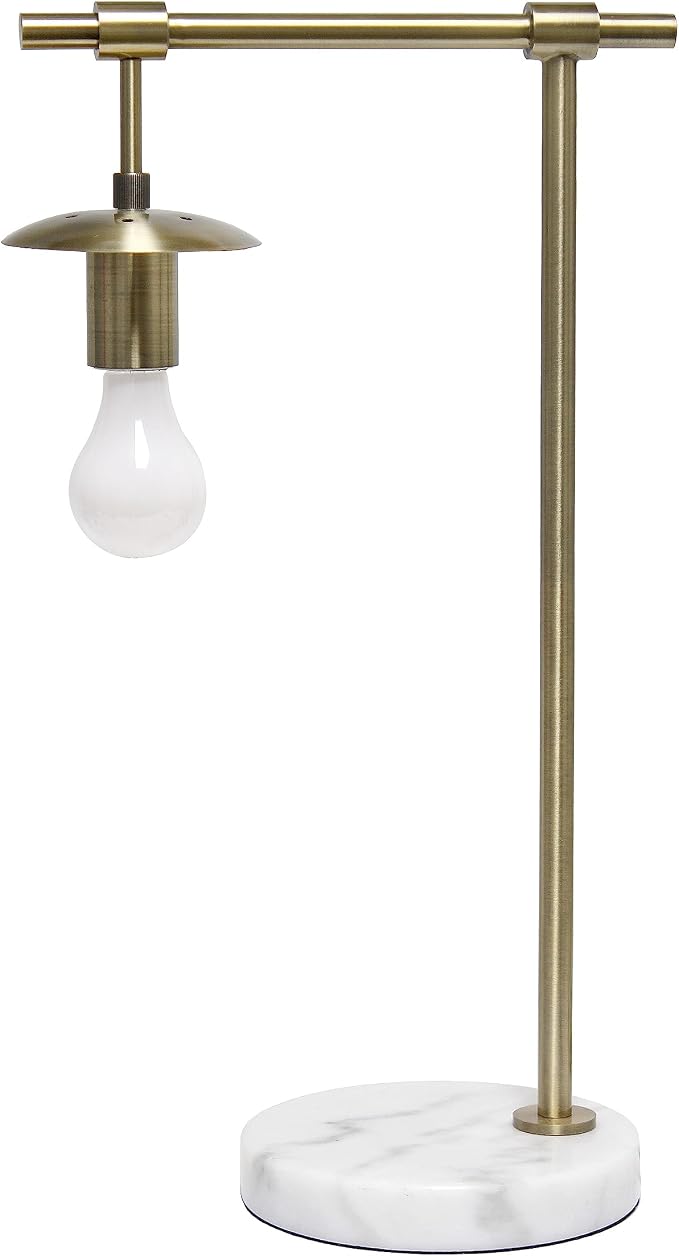 Elegant Designs LT2115-ABS 21" Mid Century Modern White Glass Globe Shade Table Desk Lamp with Antique Brass Arm and Marble Base for Study, Living Room, Bedroom, Entryway, Antique Brass